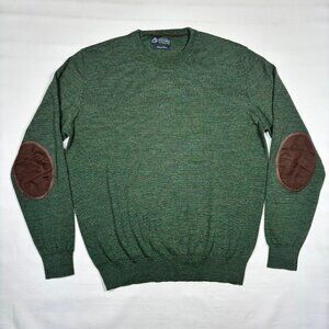 Luigi Fusaro Green Merino Wool Blend Sweater w/ Suede Elbow Patches Mens Medium